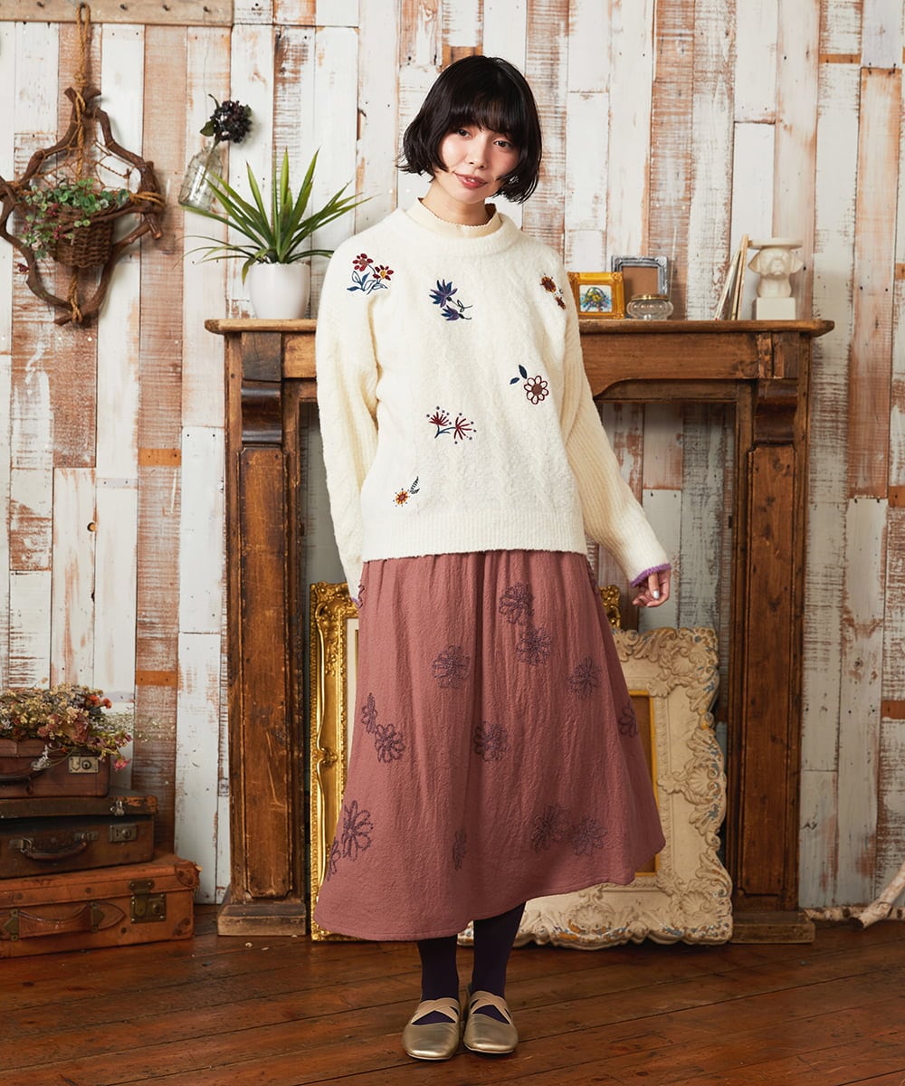 GJHAE40200 Jocomomola(ホコモモラ) Susurrito フラワーモチーフゴムギャザースカート ピンク