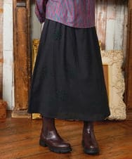 GJHAE40200 Jocomomola(ホコモモラ) Susurrito フラワーモチーフゴムギャザースカート ブラック