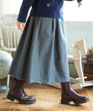 GJHAE42200 Jocomomola(ホコモモラ) Huellas de aves へリンボーンタックフレアスカート ブルーグレー