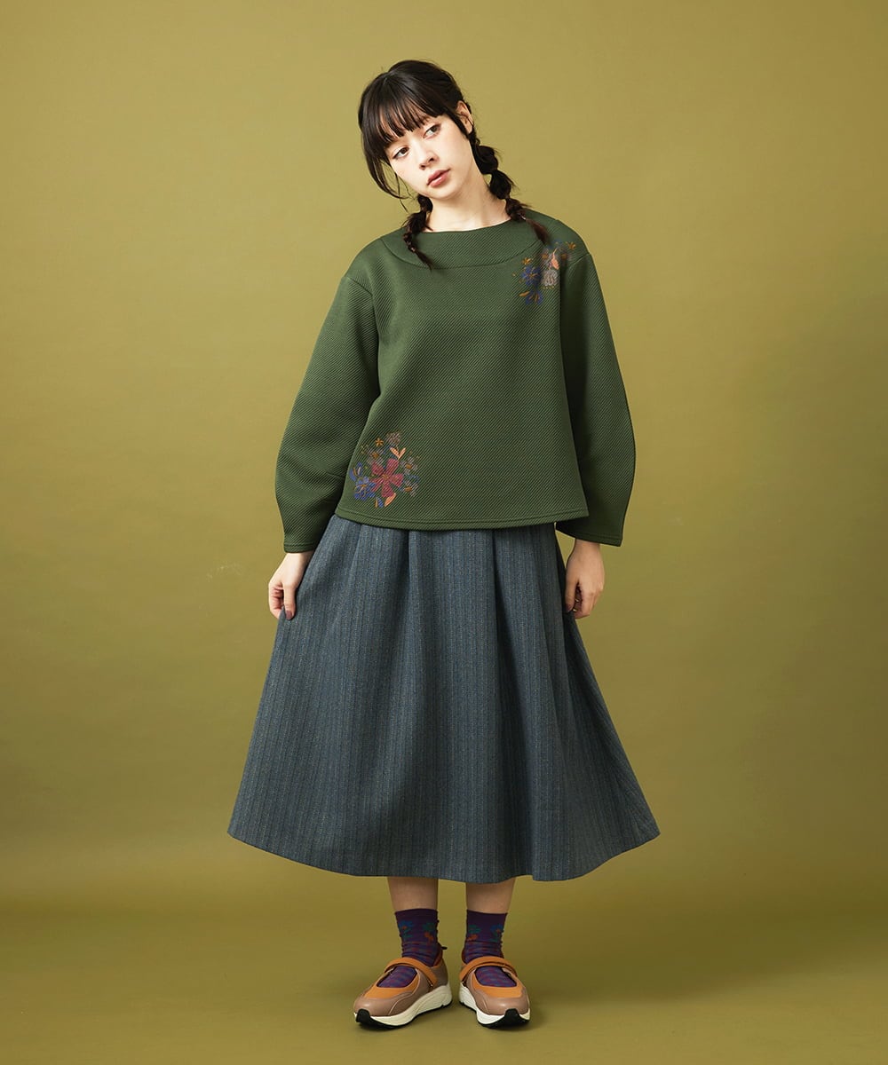GJHAE42200 Jocomomola(ホコモモラ) 【早割10%OFF】へリンボーンタックフレアスカート ブルーグレー