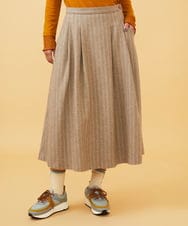 GJHAE42200 Jocomomola(ホコモモラ) Huellas de aves へリンボーンタックフレアスカート ベージュ