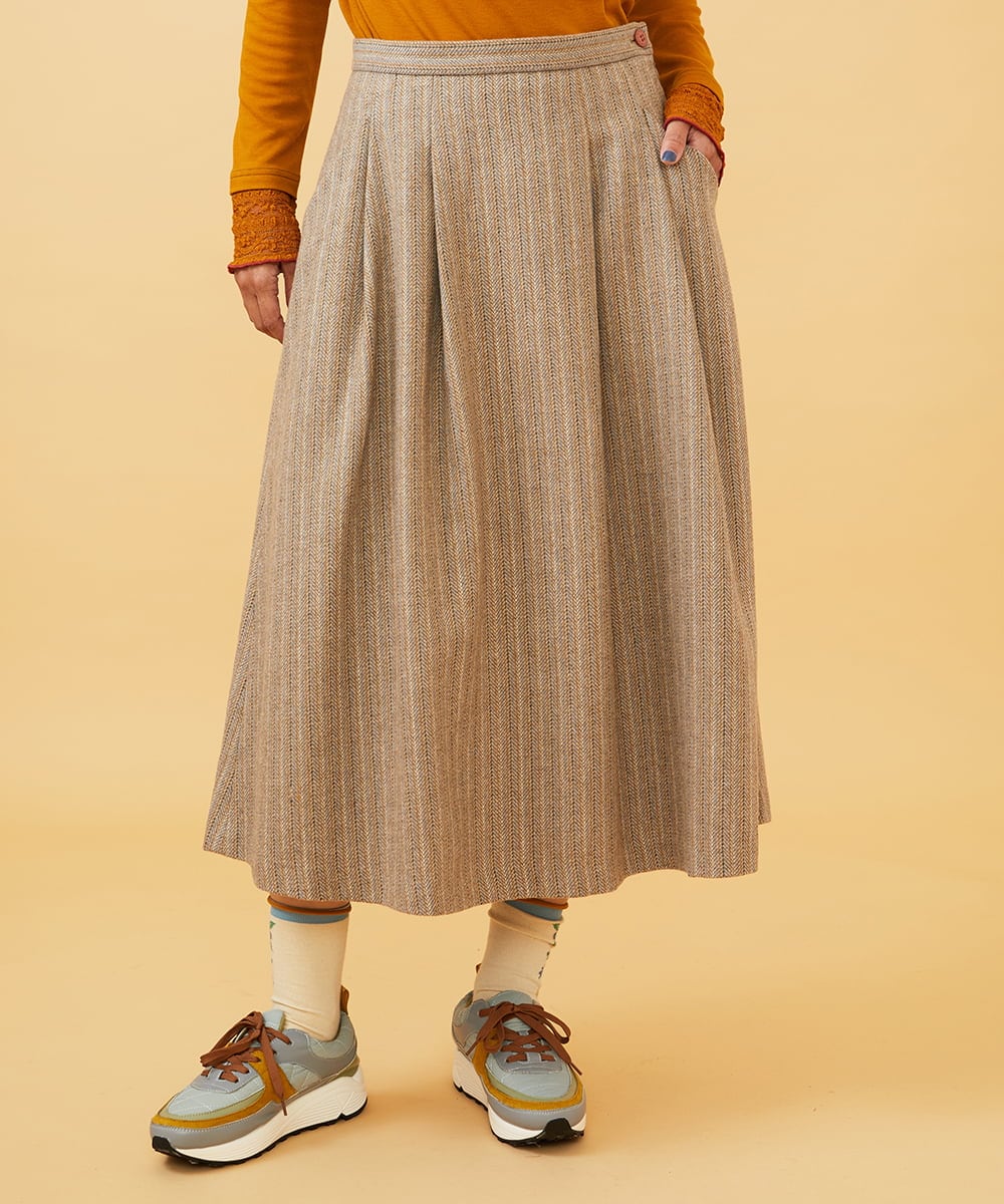 GJHAE42200 Jocomomola Huellas de aves へリンボーンタックフレアスカート