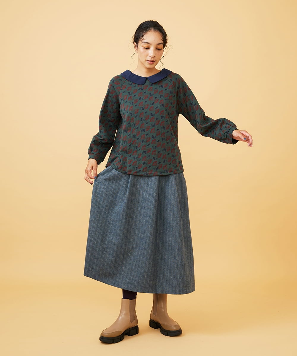 GJHAE42200 Jocomomola(ホコモモラ) Huellas de aves へリンボーンタックフレアスカート ベージュ