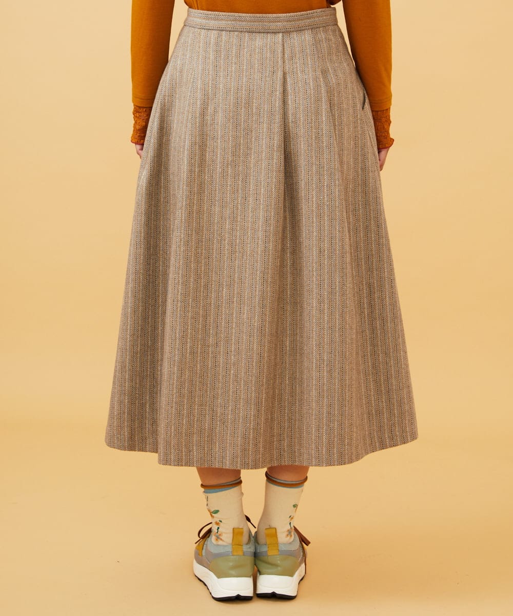 GJHAE42200 Jocomomola(ホコモモラ) Huellas de aves へリンボーンタックフレアスカート ベージュ