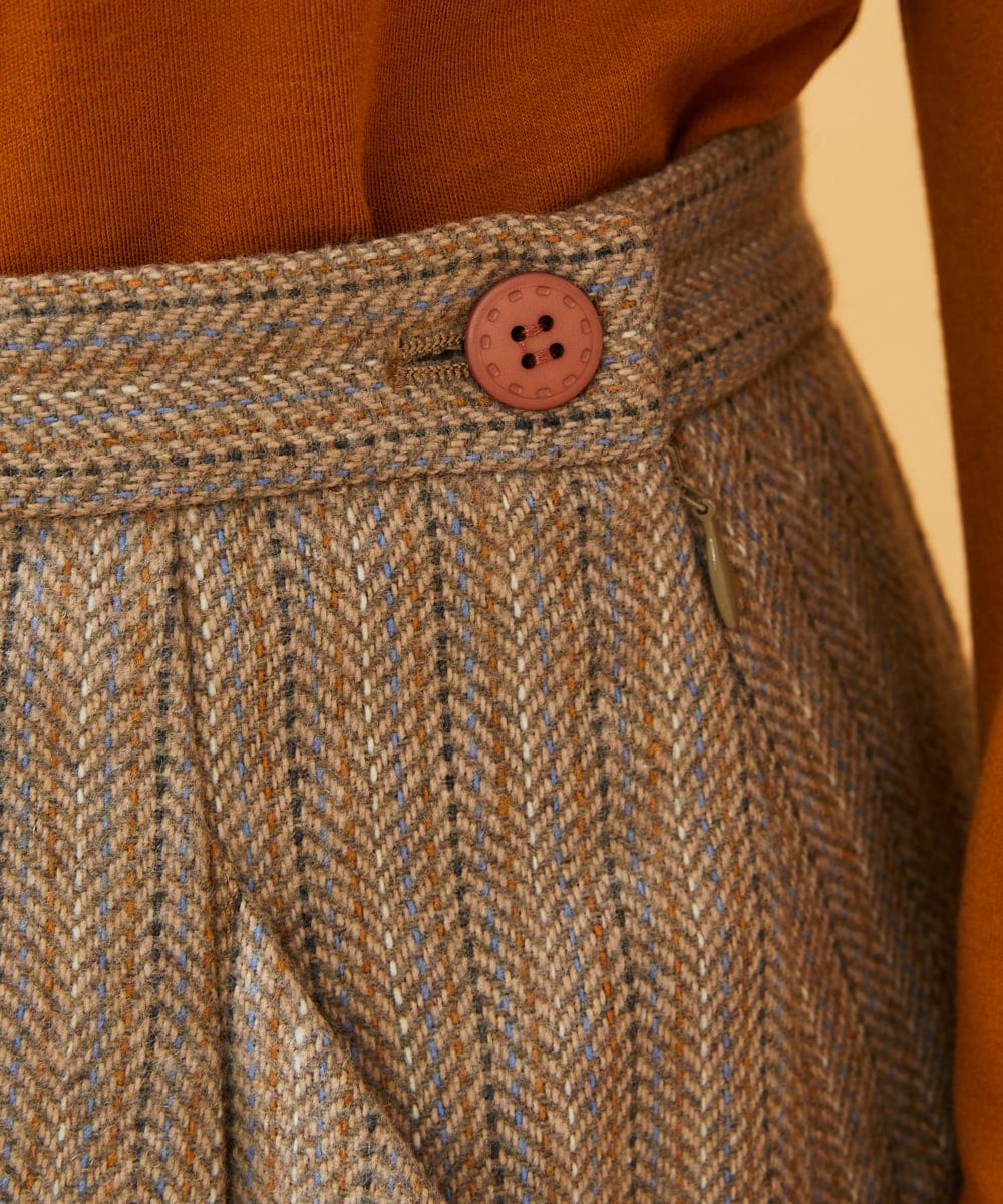 GJHAE42200 Jocomomola(ホコモモラ) Huellas de aves へリンボーンタックフレアスカート ベージュ