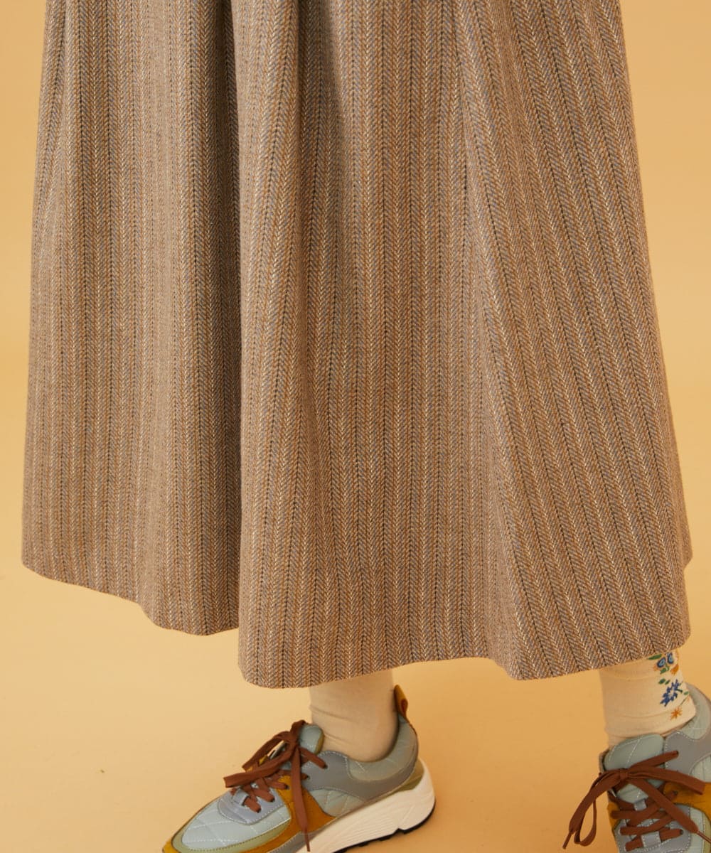 GJHAE42200 Jocomomola(ホコモモラ) Huellas de aves へリンボーンタックフレアスカート ベージュ