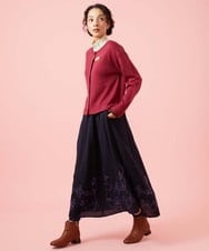 GJHAG31240 Jocomomola(ホコモモラ) インドウール フラワー刺繍ツイルスカート ネイビー