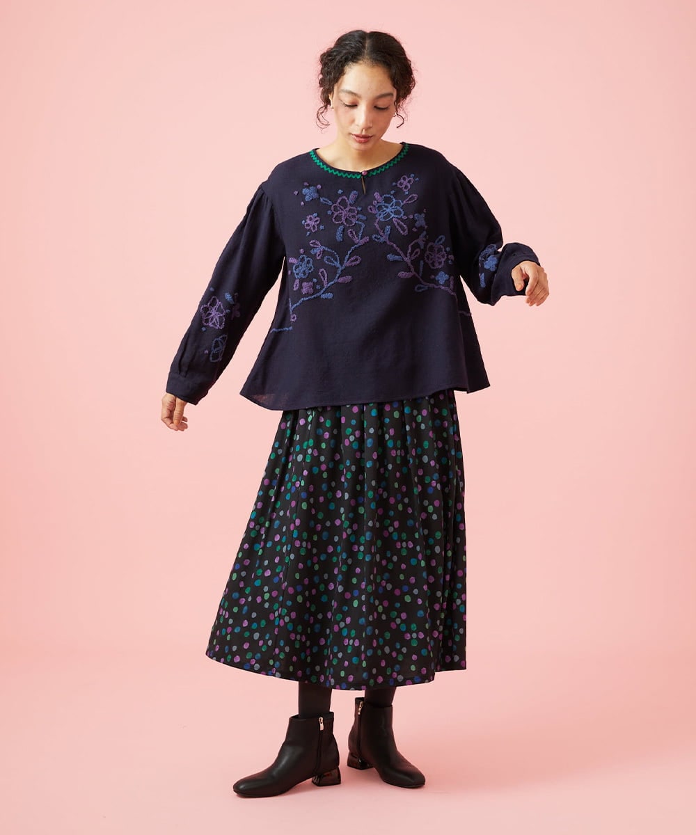 GJHAG70230 Jocomomola(ホコモモラ) Mural dot プリントフレアスカート ブラック