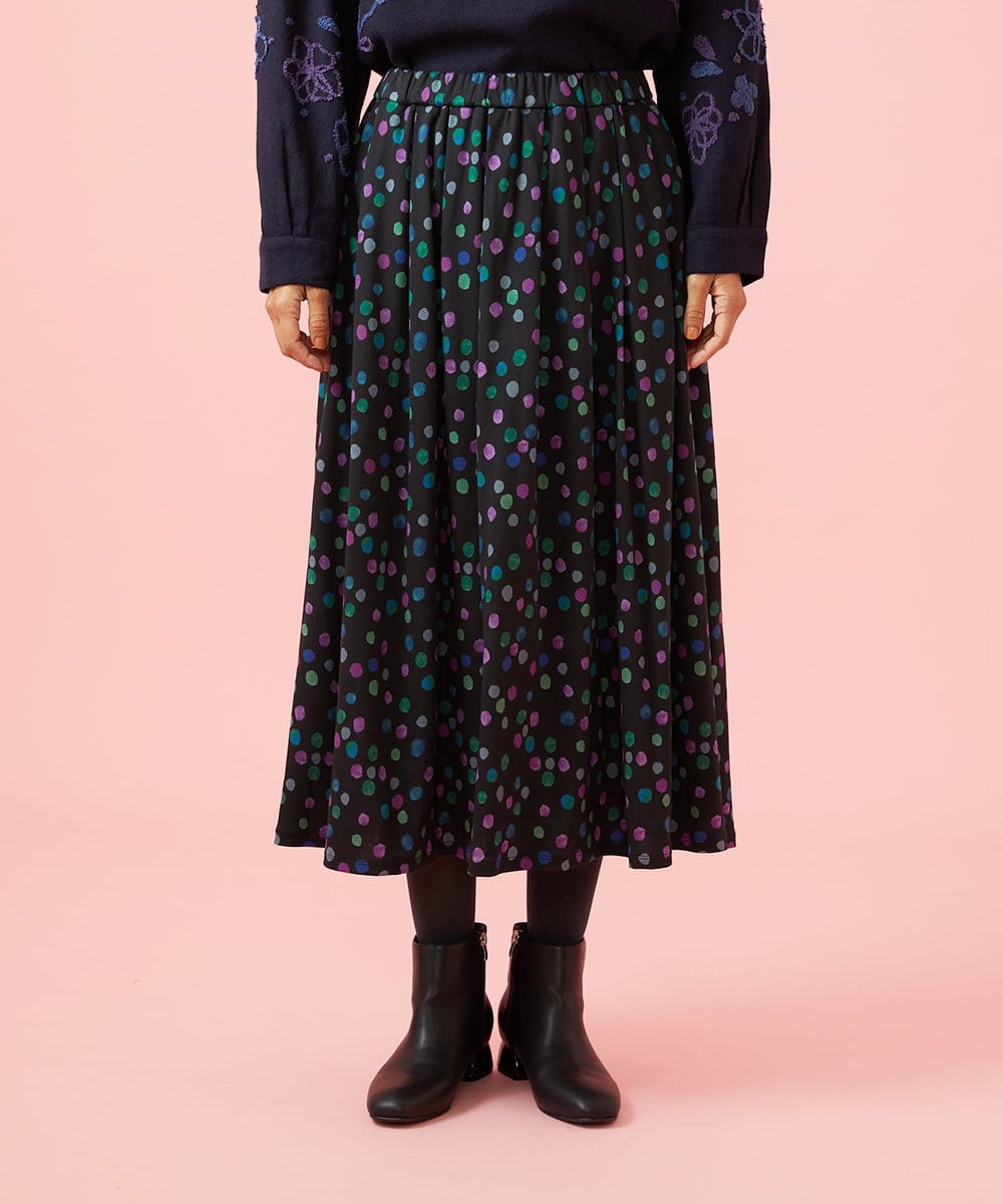 GJHAG70230 Jocomomola(ホコモモラ) Mural dot プリントフレアスカート ブラック