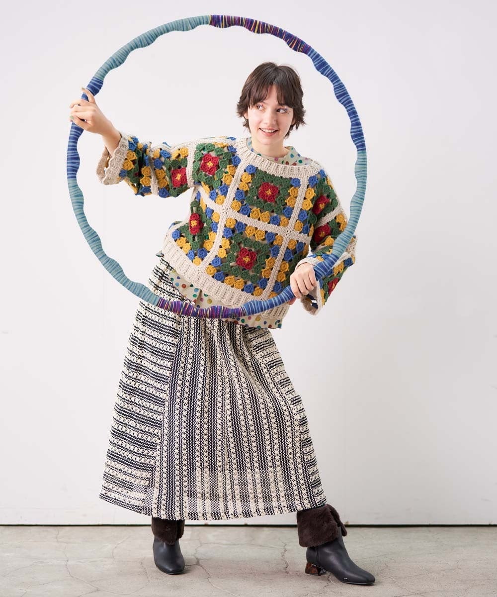 GJHAG71220 Jocomomola(ホコモモラ) Garabato レースフレアスカート ブラック