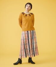 GJHAT02250 Jocomomola(ホコモモラ) Mimos 配色チェックスカート ライトグレー