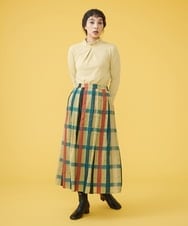 GJHAT02250 Jocomomola(ホコモモラ) Mimos 配色チェックスカート ライトグレー