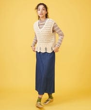 GJHAW47180 Jocomomola(ホコモモラ) バックスリットロングデニムスカート ネイビー