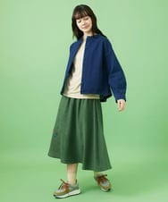 GJHCA31200 Jocomomola(ホコモモラ) フラワー刺繍 ピーチ起毛ピンタックスカート グリーン