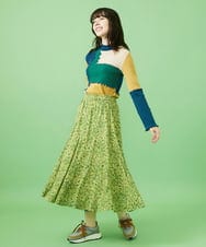 GJHCA32200 Jocomomola(ホコモモラ) Rojo vino フラワープリントフレアスカート ブルー×オレンジ