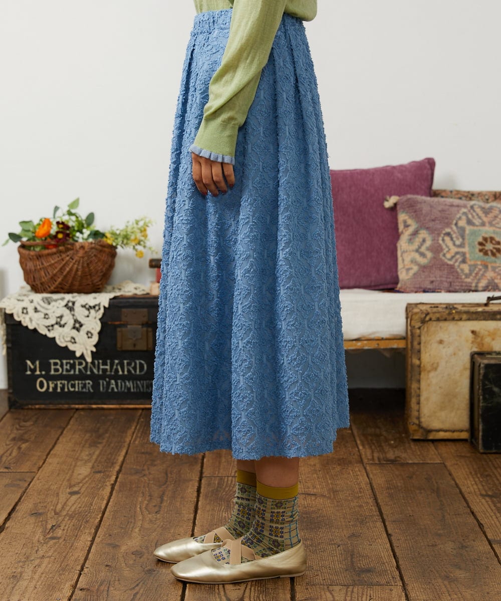 GJHCD31180 Jocomomola(ホコモモラ) Flor de escudo ジャカードフレアスカート ブルー