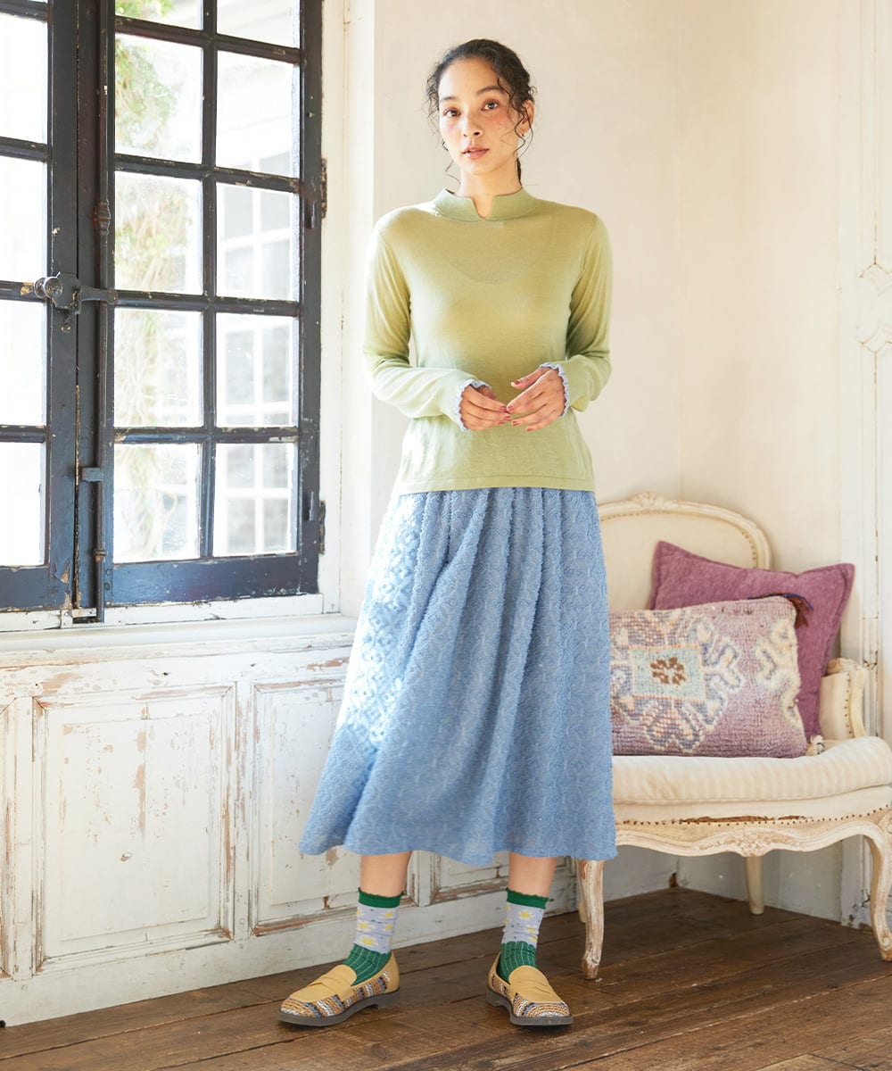 GJHCD31180 Jocomomola(ホコモモラ) Flor de escudo ジャカードフレアスカート ブルー