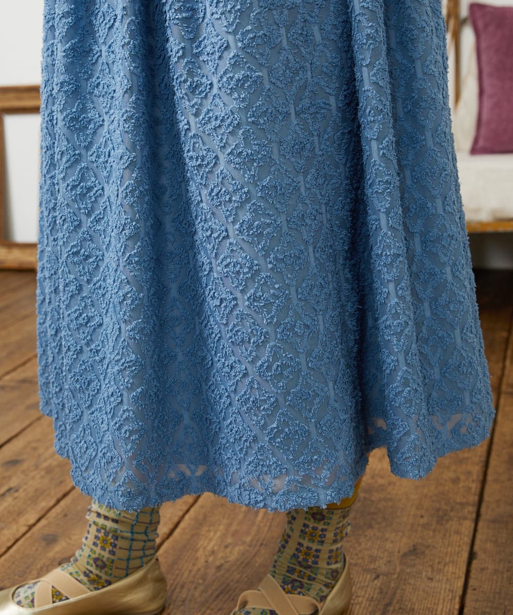 GJHCD31180 Jocomomola(ホコモモラ) Flor de escudo ジャカードフレアスカート ブルー