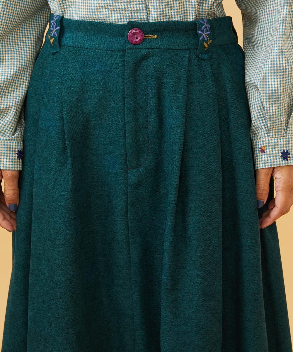 GJHCD32200 Jocomomola(ホコモモラ) 【早割10%OFF】ピーチ起毛タックスカート グリーン