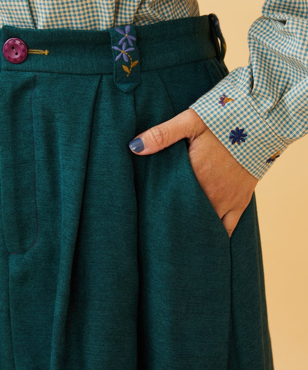 GJHCD32200 Jocomomola(ホコモモラ) 【早割10%OFF】ピーチ起毛タックスカート グリーン