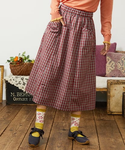 GJHDD33170 Jocomomola Sillin ギンガムチェック ギャザースカート