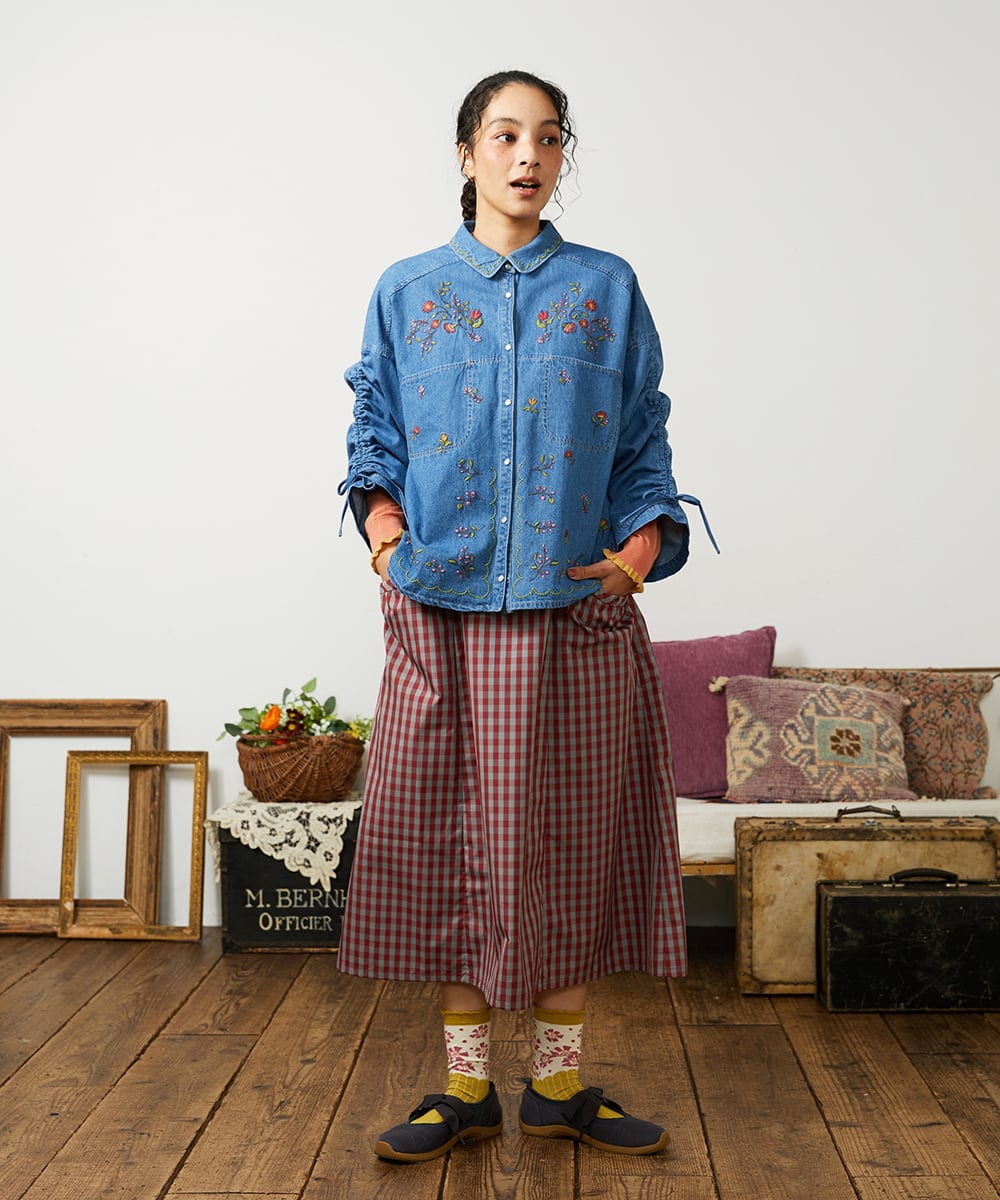 GJHDD33170 Jocomomola(ホコモモラ) 【先行予約】ギンガムチェック ギャザースカート レッド