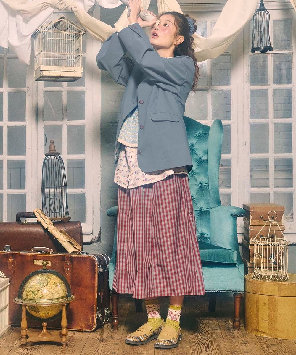 GJHDD33170 Jocomomola(ホコモモラ)  Sillin ギンガムチェック ギャザースカート レッド