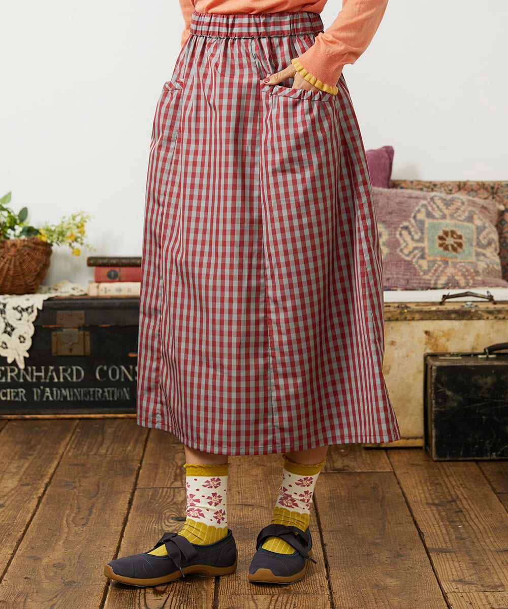 GJHDD33170 Jocomomola(ホコモモラ) 【先行予約】ギンガムチェック ギャザースカート レッド