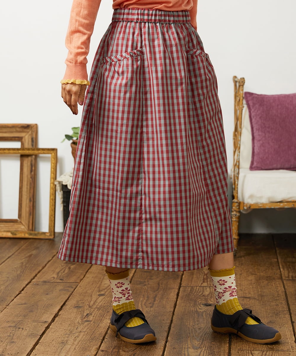 GJHDD33170 Jocomomola(ホコモモラ) 【先行予約】ギンガムチェック ギャザースカート レッド