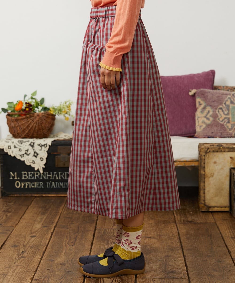 GJHDD33170 Jocomomola(ホコモモラ) 【先行予約】ギンガムチェック ギャザースカート レッド