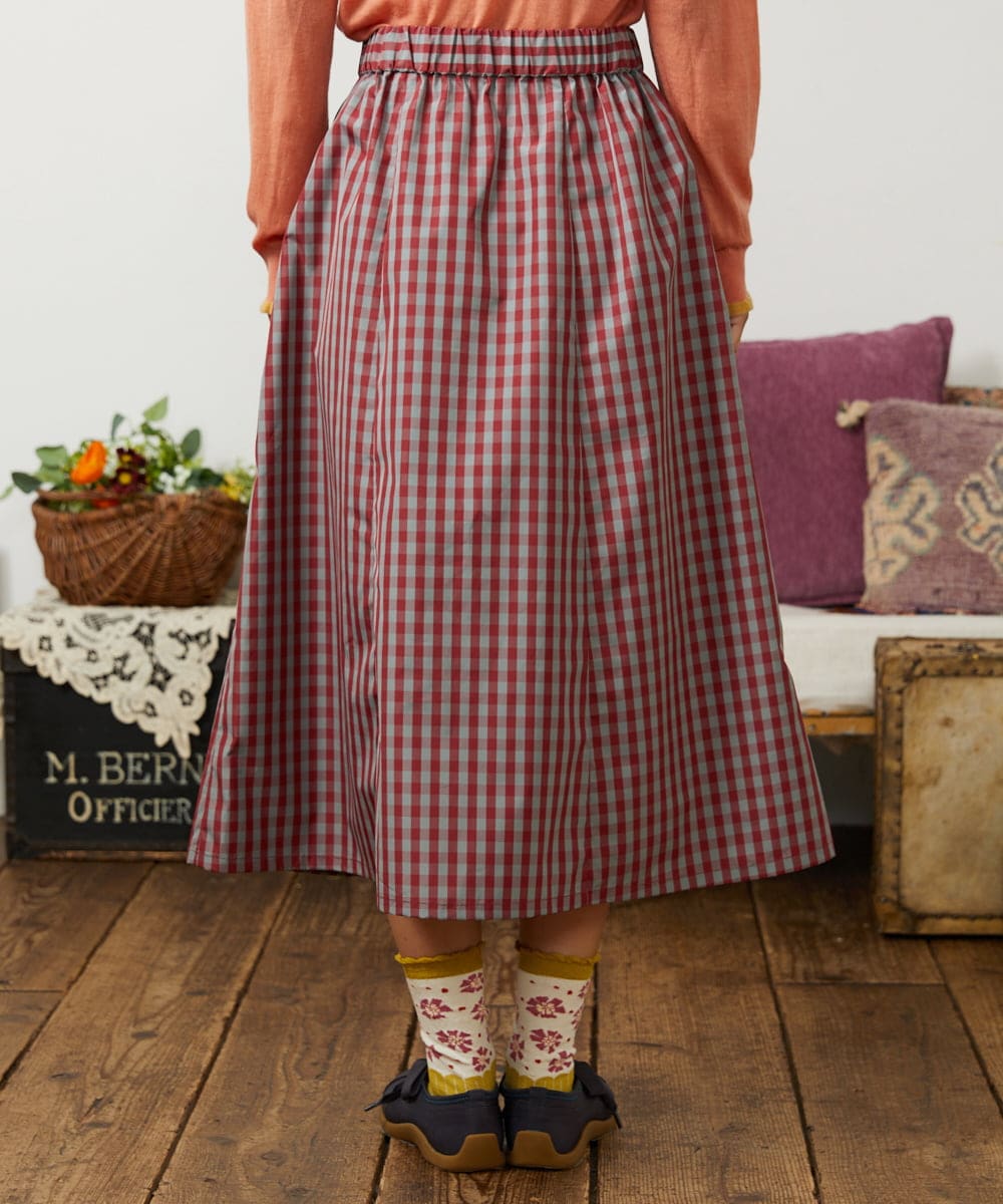 GJHDD33170 Jocomomola(ホコモモラ) 【先行予約】ギンガムチェック ギャザースカート レッド