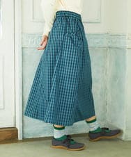 GJHDD33170 Jocomomola(ホコモモラ)  Sillin ギンガムチェック ギャザースカート ブルー