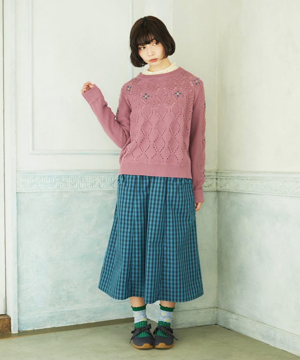 GJHDD33170 Jocomomola(ホコモモラ)  Sillin ギンガムチェック ギャザースカート ブルー