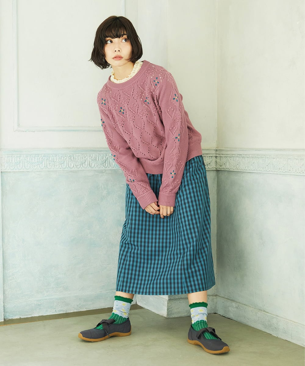 GJHDD33170 Jocomomola(ホコモモラ)  Sillin ギンガムチェック ギャザースカート ブルー