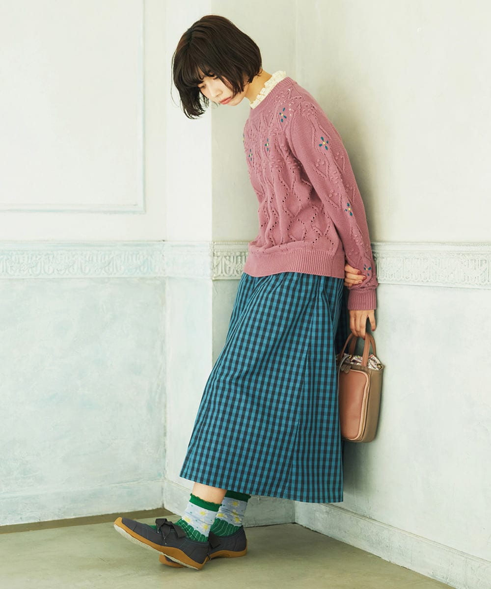 GJHDD33170 Jocomomola(ホコモモラ)  Sillin ギンガムチェック ギャザースカート ブルー