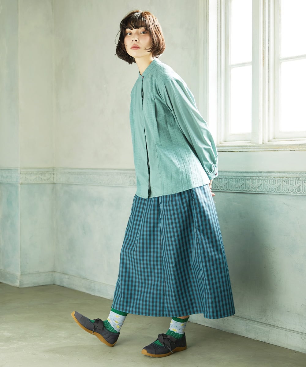 GJHDD33170 Jocomomola(ホコモモラ)  Sillin ギンガムチェック ギャザースカート ブルー