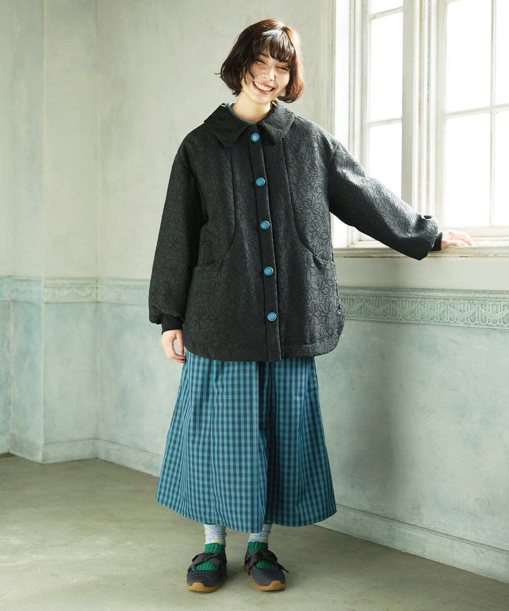 GJHDD33170 Jocomomola(ホコモモラ)  Sillin ギンガムチェック ギャザースカート ブルー