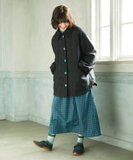 GJHDD33170 Jocomomola(ホコモモラ)  Sillin ギンガムチェック ギャザースカート ブルー