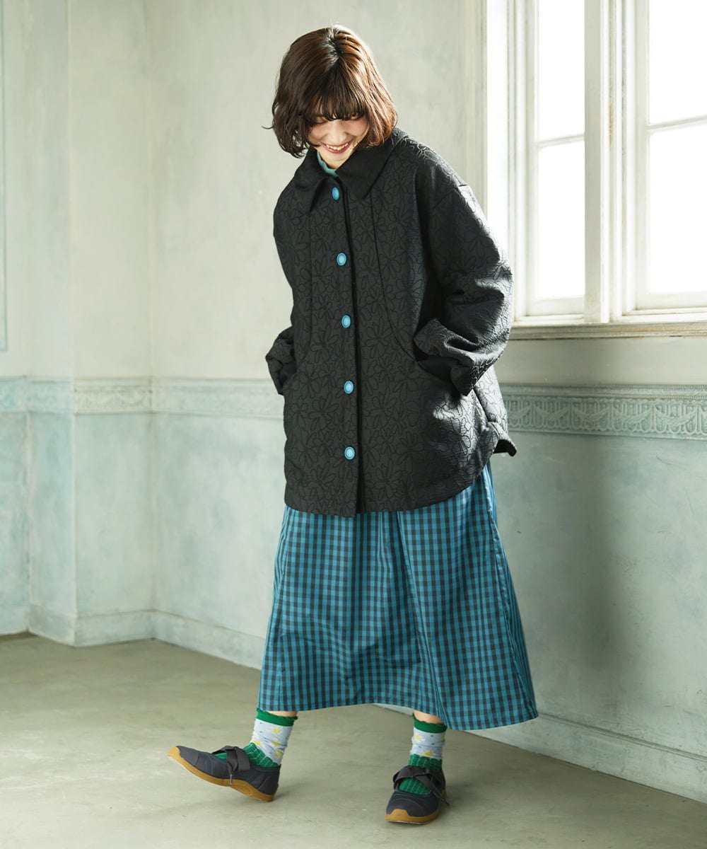 GJHDD33170 Jocomomola(ホコモモラ)  Sillin ギンガムチェック ギャザースカート ブルー