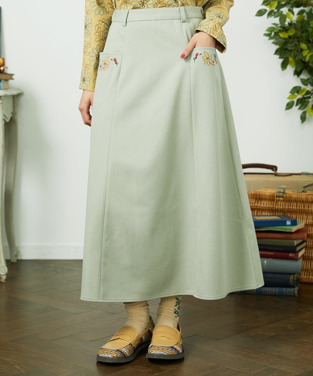 GJHDD36200 Jocomomola(ホコモモラ) Pluma de flecha フレアスカート ライトグリーン