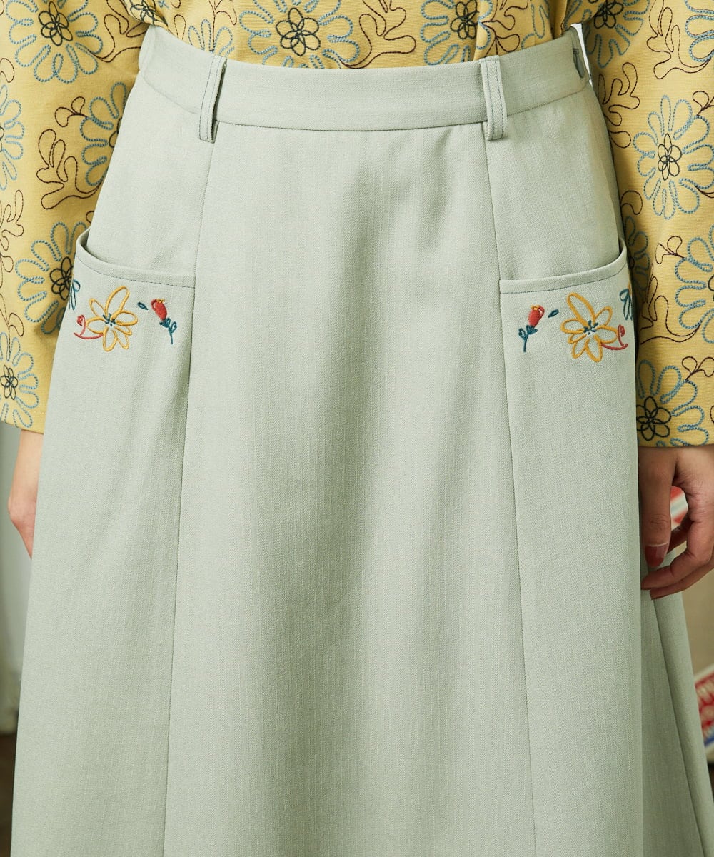 GJHDD36200 Jocomomola(ホコモモラ) Pluma de flecha フレアスカート ライトグリーン