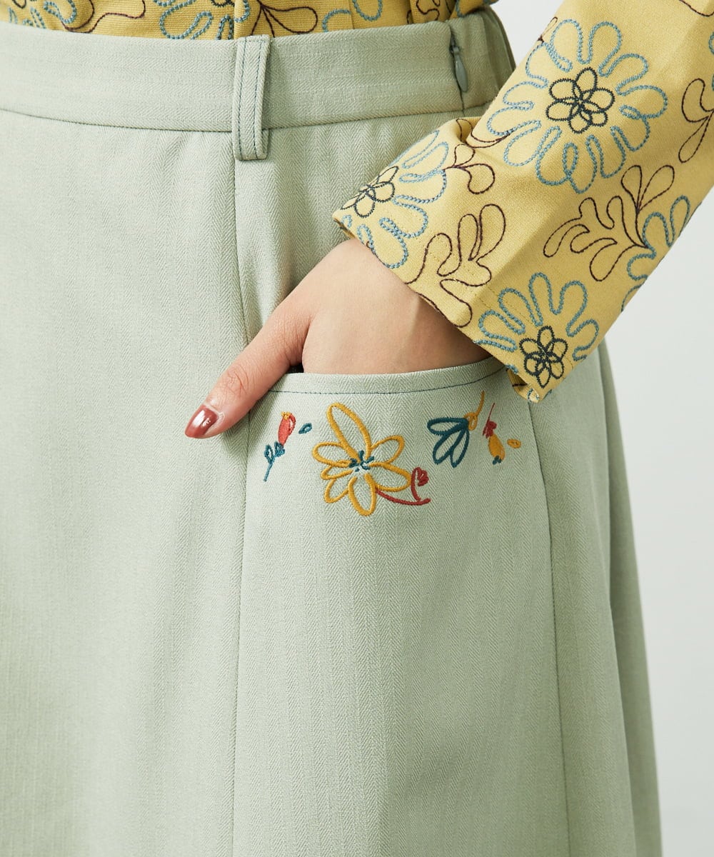 GJHDD36200 Jocomomola(ホコモモラ) Pluma de flecha フレアスカート ライトグリーン