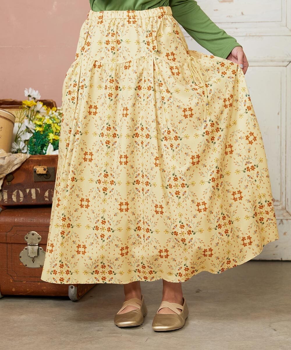 GJHDE38200 Jocomomola(ホコモモラ) Palomas y flores プリントスカート イエロー