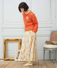 GJHDE38200 Jocomomola(ホコモモラ) Palomas y flores プリントスカート イエロー