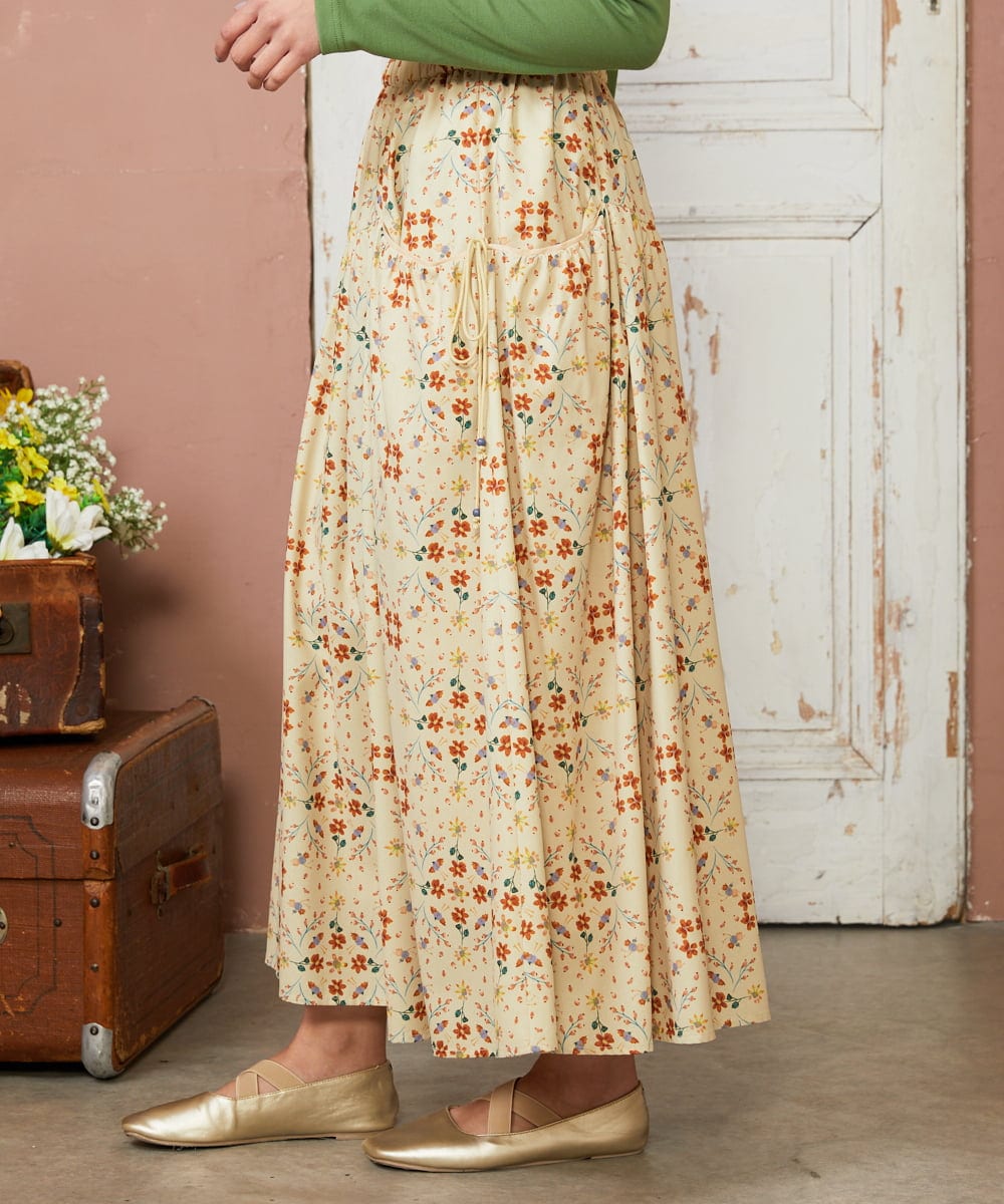 GJHDE38200 Jocomomola(ホコモモラ) Palomas y flores プリントスカート イエロー