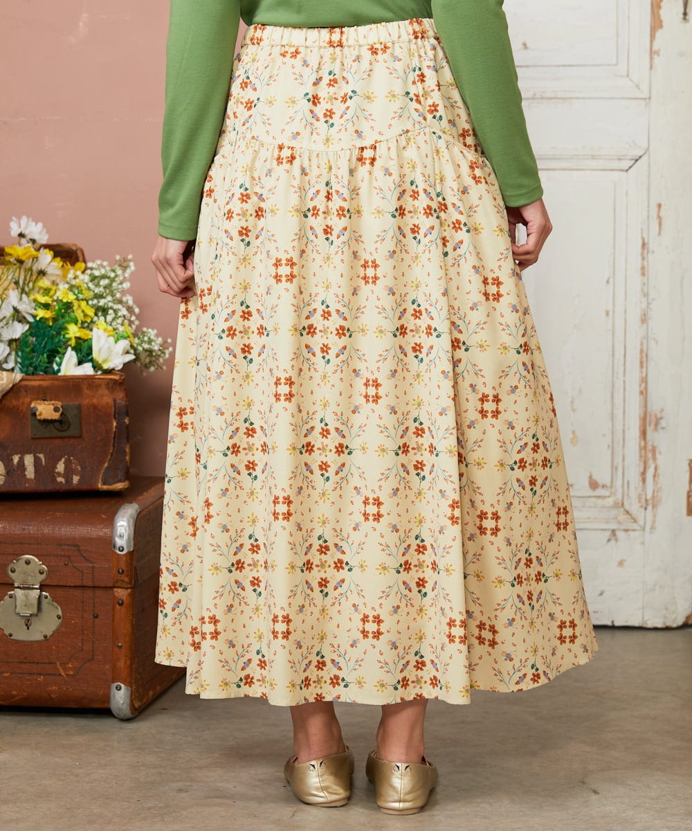 GJHDE38200 Jocomomola(ホコモモラ) Palomas y flores プリントスカート イエロー