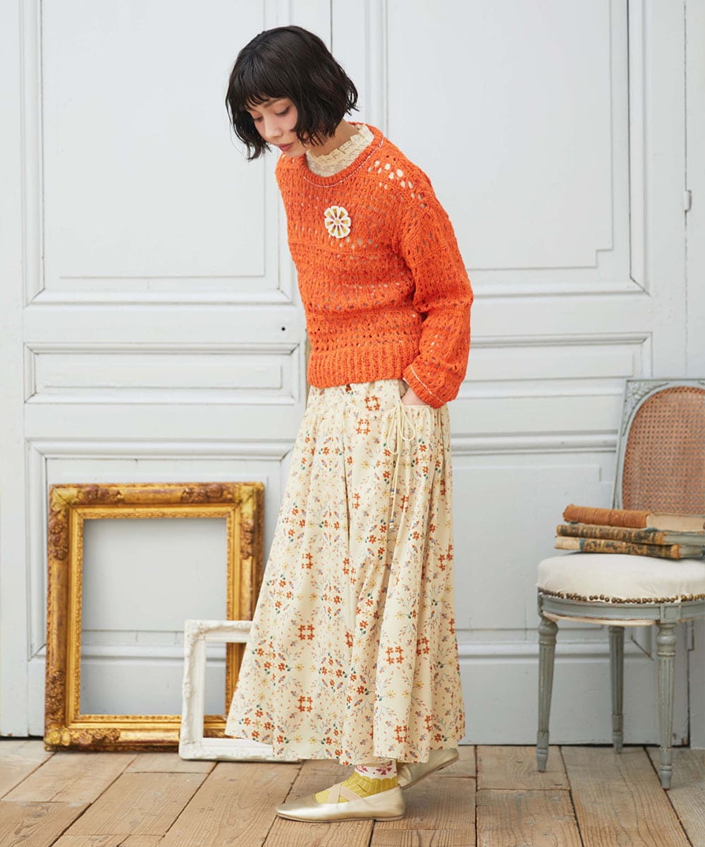 GJHDE38200 Jocomomola(ホコモモラ) Palomas y flores プリントスカート イエロー