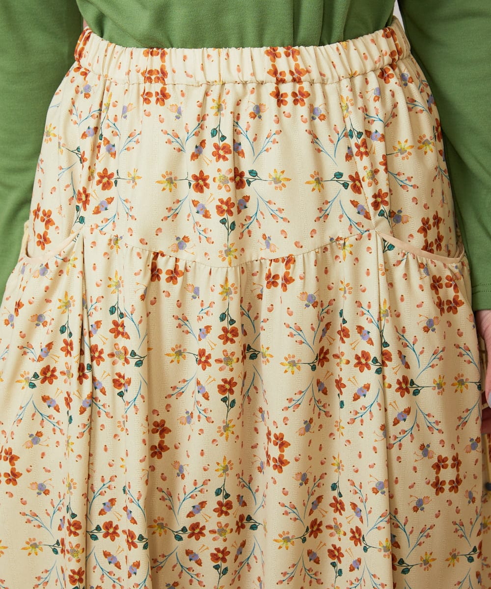 GJHDE38200 Jocomomola(ホコモモラ) Palomas y flores プリントスカート イエロー