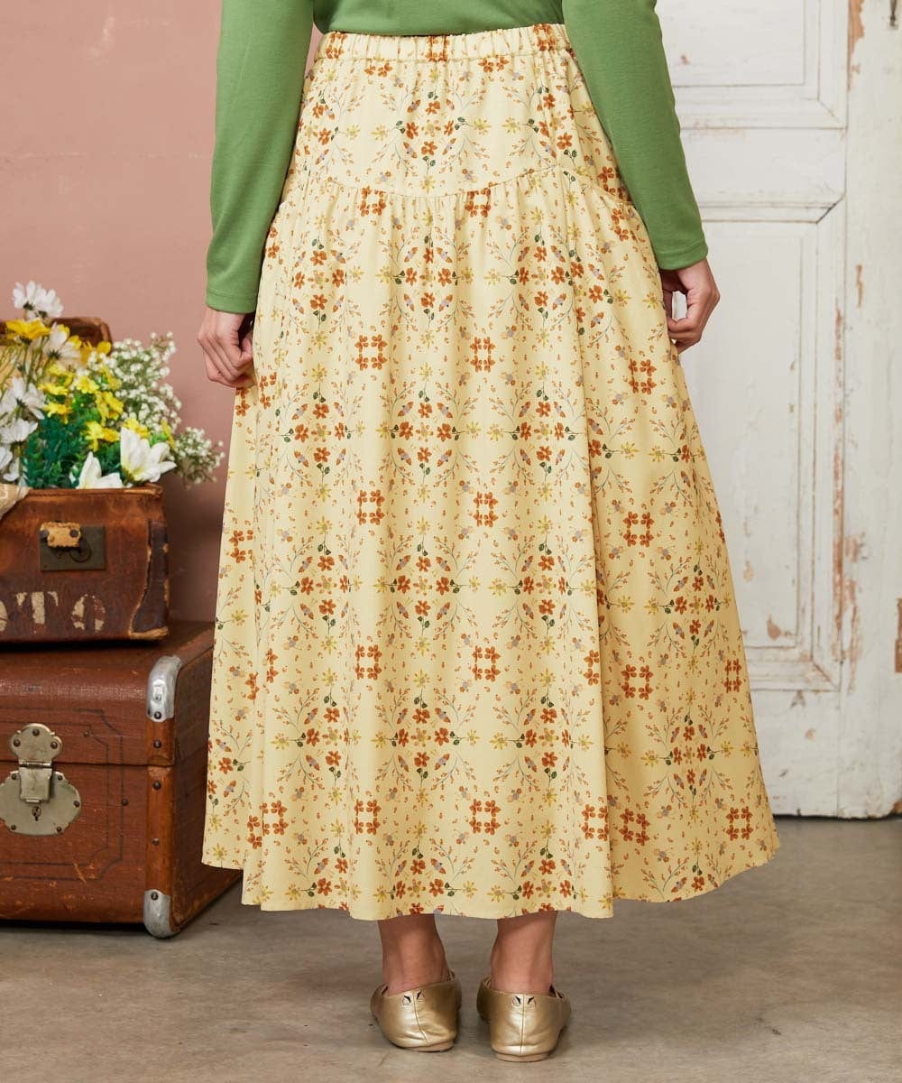 GJHDE38200 Jocomomola(ホコモモラ) Palomas y flores プリントスカート イエロー