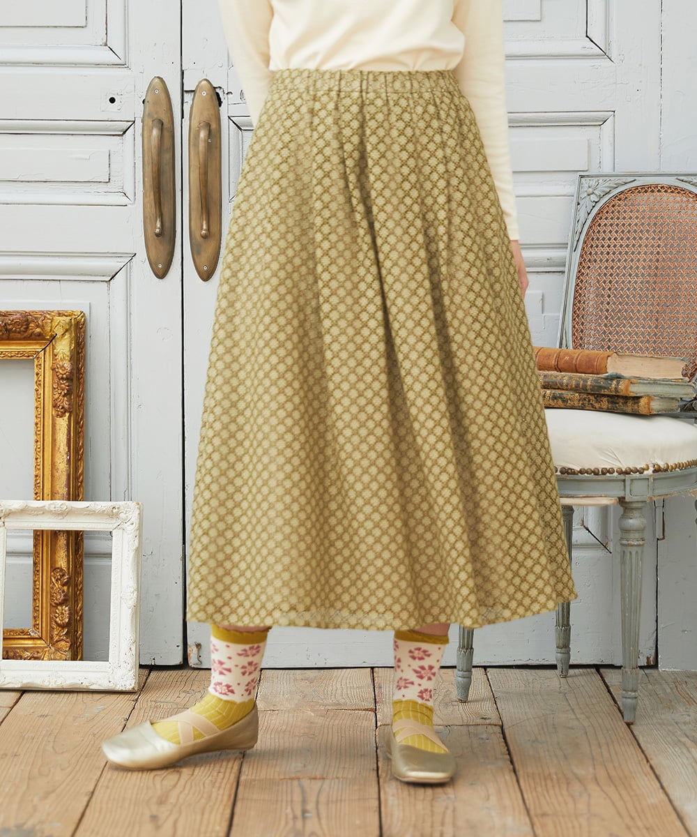 GJHDE42200 Jocomomola(ホコモモラ) Entrada 幾何学レースフレアスカート ライトイエロー